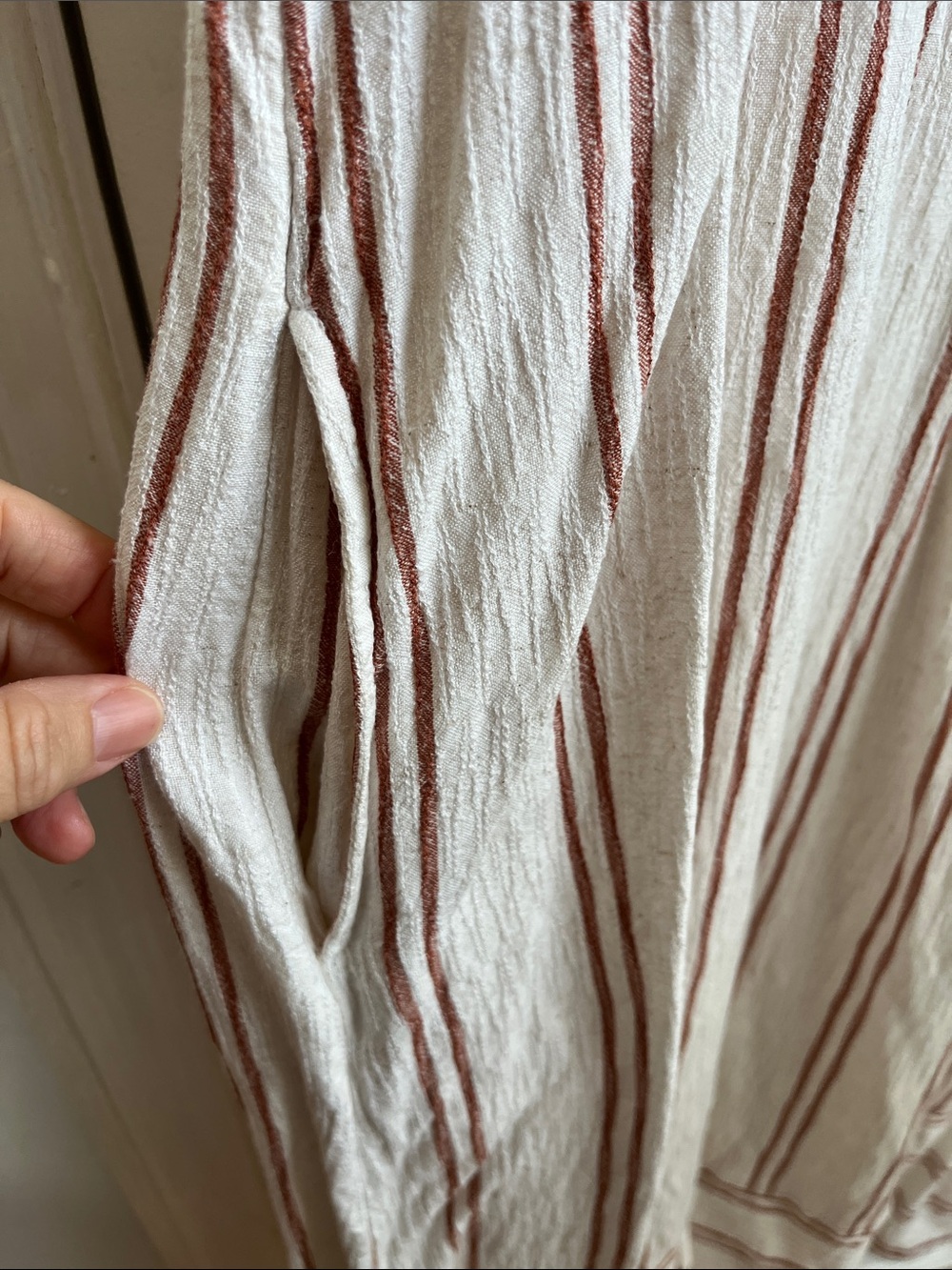 Fatface Sleeveless Cream Dress with Rust Stripes - Picture 2 of 5